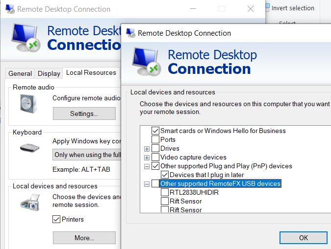 Other supported RemoteFX USB devices